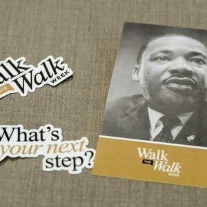 Two Walk the Walk week stickers and a printed handout